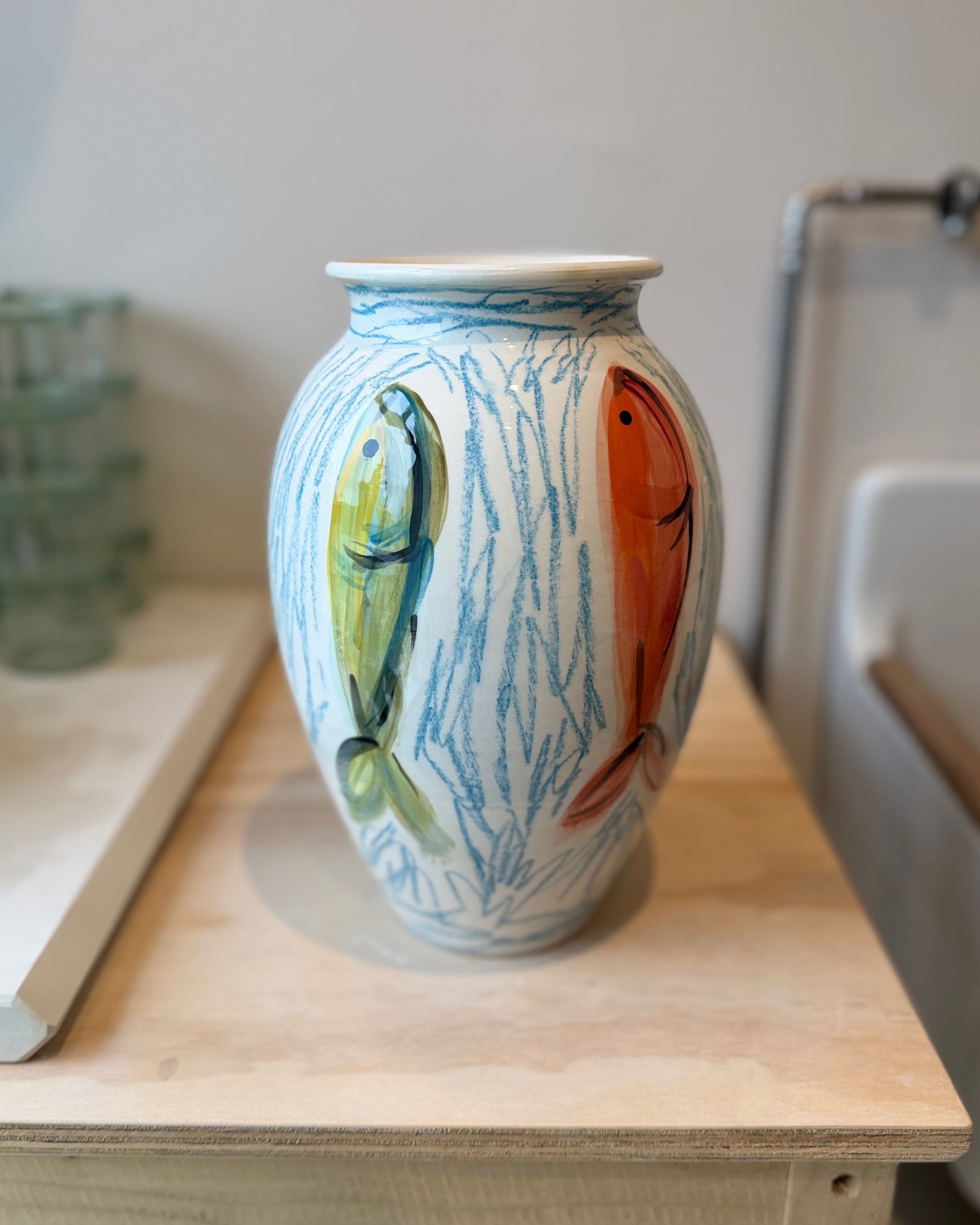 Hand painted Sardine vase Light blue
